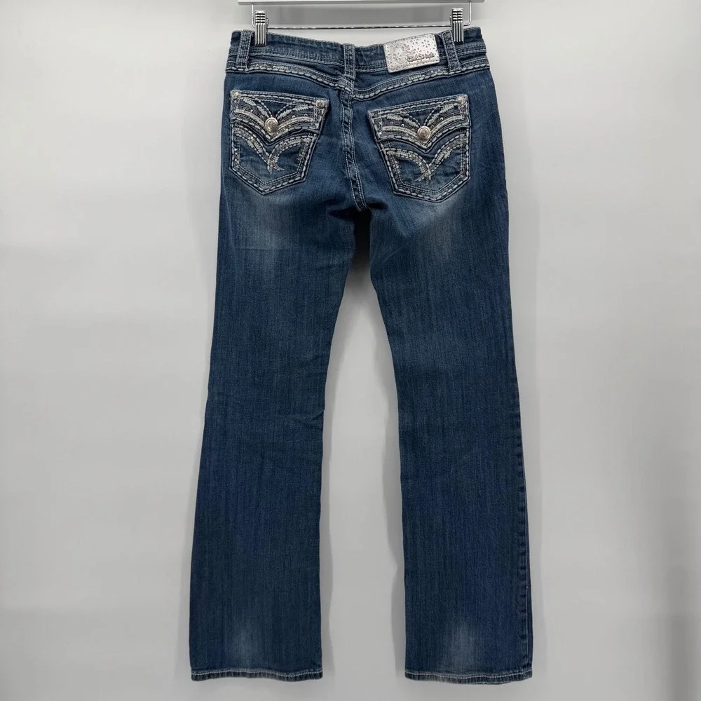 Grace in LA Bootcut Jeans Womens 27‎ Blue Medium Wash Embroidered Sequin Bling